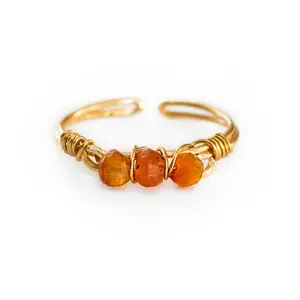Carnelian Ring – Adjustable Gemstone Ring, Orange Crystal Stacking Ring, Handmade Jewelry