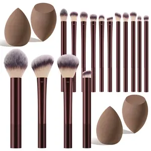 19pcs Makeup Brushes And Sponge Tools Full Set, Includes 15 Makeup Brushes Made Of High-Quality Synthetic Fiber Covering Various Types Such As Powder Brush,  Suitable For All Skin Types And Users. Also Includes 4pcs Makeup Sponge Sponges.