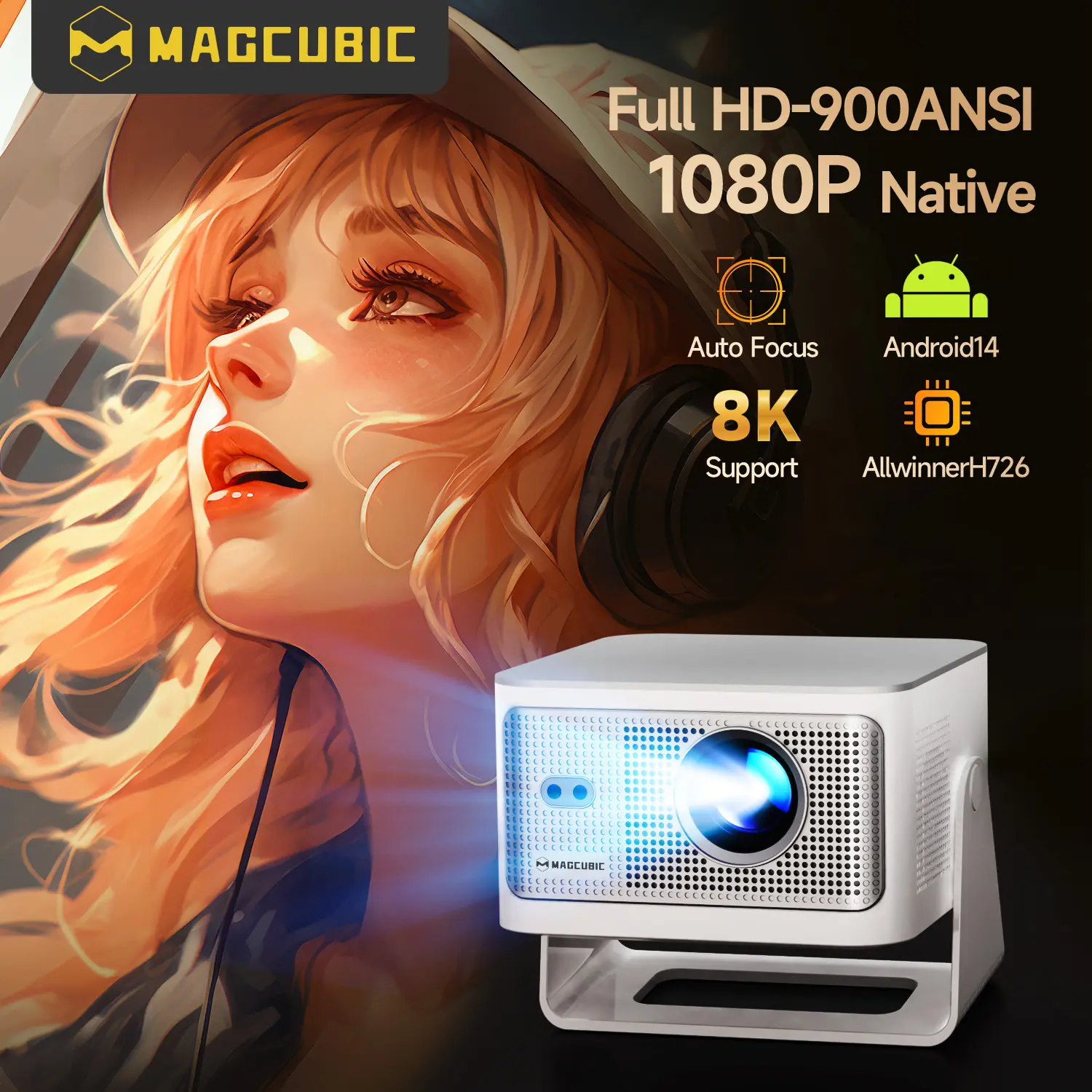 HY350MAX 900ANSI Projector Auto Focus 8K Decode Android 14 Allwinner H726 Built-in 15W HiFi Speaker Dual WiFi6 BT5.4 Native 1080P 1.0:1 short Throw Portable Smart Projector For Home Cinema Movie Night #SummerWins #DealsForYouDays