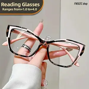 Vintage Cat Eye Reading Glasses for Women, Unisex Color Block Eyeglasses, Anti-Blue Light Lightweight Frame, 1.0–4.0 Diopter Vision Correction, Stylish Eyewear for Daily Casual, Office Screen Use, Rave Party and Outdoor Daily Wear