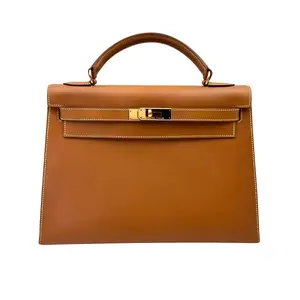 Pre-owned HERMÈS Box Calf Leather Shoulder Bags Vintage Hermes Kelly32 Brown Top Handle Gold Hardware 1994 HR121