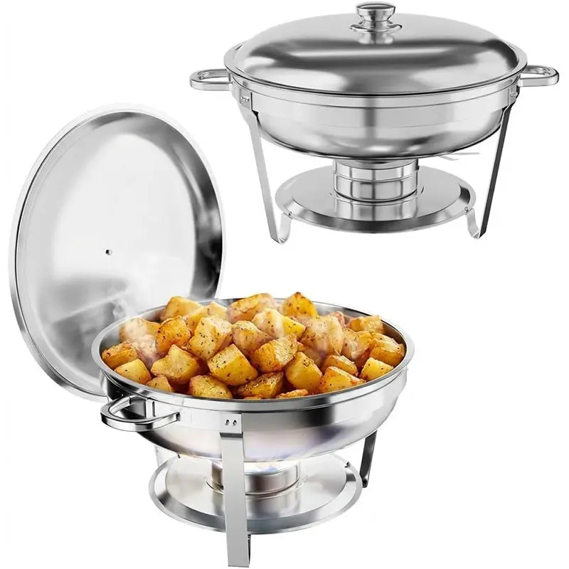 5QT Chafing Dishes for Buffet 2/4/6 Pack, Round Food Warmers Stainless Steel Chafing Dishes with Water Pan, Lid, Fuel Holder, Buffet Servers and Warmers for Catering, Parties and Festivals,Silver