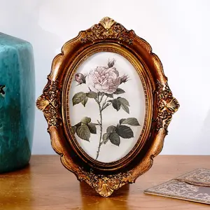 European Classical Palace Style Vintage Oval Decorative Frame, Resin Material Faux Old Desktop Photo Frame, Photography Prop Decoration, Picture Frame