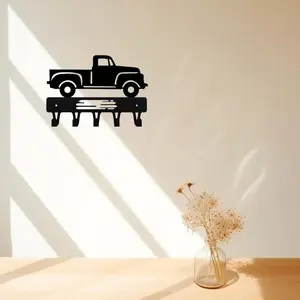 Vintage Pickup Truck Key Rack Hanger – 6-Inch Metal Wall Art, Versatile Wall-Mounted Hooks for Keys, Towels, and Coats, Stylish and Functional Home Organizer