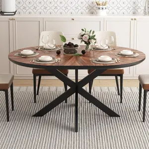 47.2"-63" Extendable Round Dining Table for 4-6, Modern Farmhouse Kitchen Oval Dining Table with Removable Leaves Space Saving, Expandable Table, Solid Wood Tabletop & Metal Frame, Walnut Dining Room Furniture
