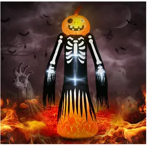 9FT Halloween Inflatables Ghost Giant Outdoor Halloween Decorations Blow Up Yard Decorations Built-in Red Flame Lights Scary Pumpkin Skeleton Ghost Decor for Halloween Party Yard Garden Lawn Patio