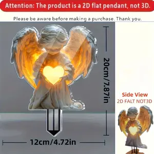 Cute Angel Hand Holding Heart Garden Decorative Stake, Garden Sculptures and Decor, Outdoor Courtyard Decoration, Lawn Ornament, Cemetery Memorial, Perfect Gift