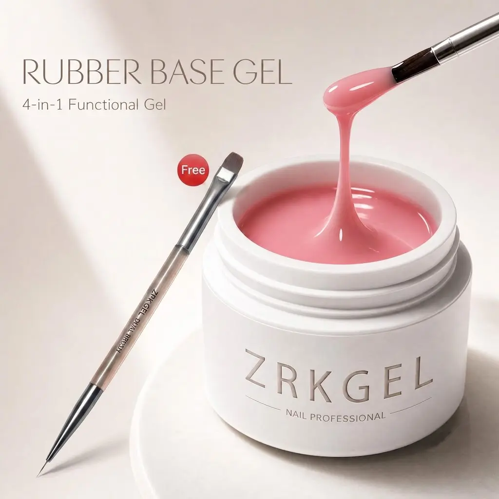 ZRKGEL Gift Rubber Base Gel Builder Gel for Nails, BIAB Nail Strengthener, Self Leveling Nude Pink Milky White Soak Off UV LED Gel