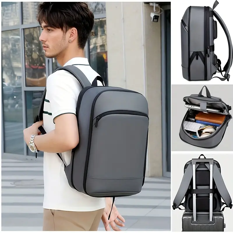 Men's Business Style Commuter Bag, Slim Synthetic Travel Laptop Carryall, Water-Resistant & Expandable with USB Port for Work, Fits 15.6-Inch, Business Style Backpack, Travel Laptop Backpack, Commuter Backpack