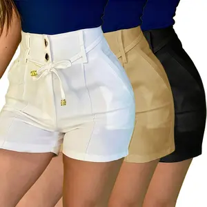 3PCS women’s solid color high-waist drawstring shorts, adjustable button shorts, casual fashion back-zip shorts for everyday outdoor wear, ladies’ summer bottoms, breathable fitted shorts, casual comfortable shorts, boho casual shorts, lightweight casual