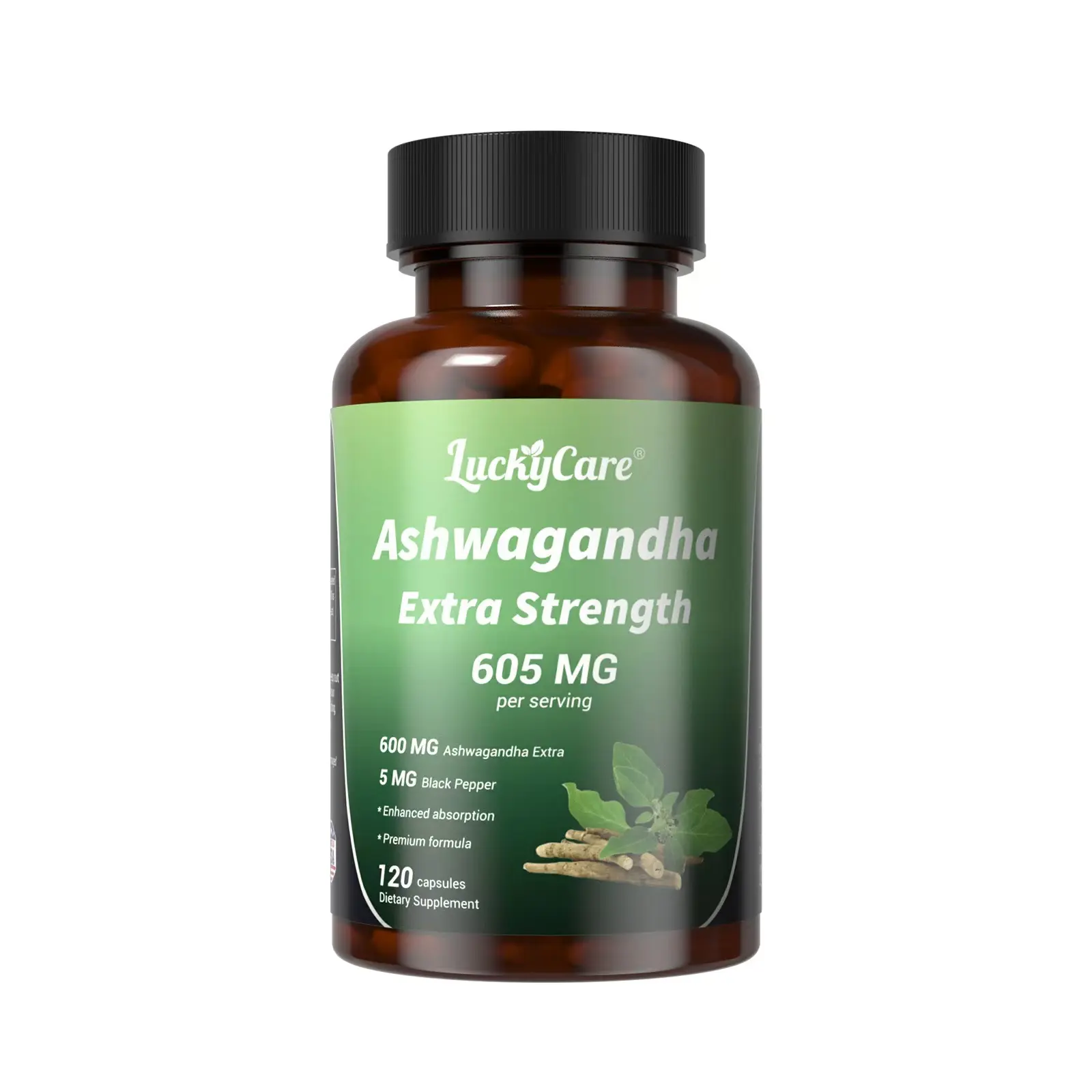 LuckyCare Herbal Supplement 605mg - Vegetarian, Non-GMO, Gluten Free, Ashwagandha Extra, 120 Capsules - Healthcare, Edible Vitamin Dietary