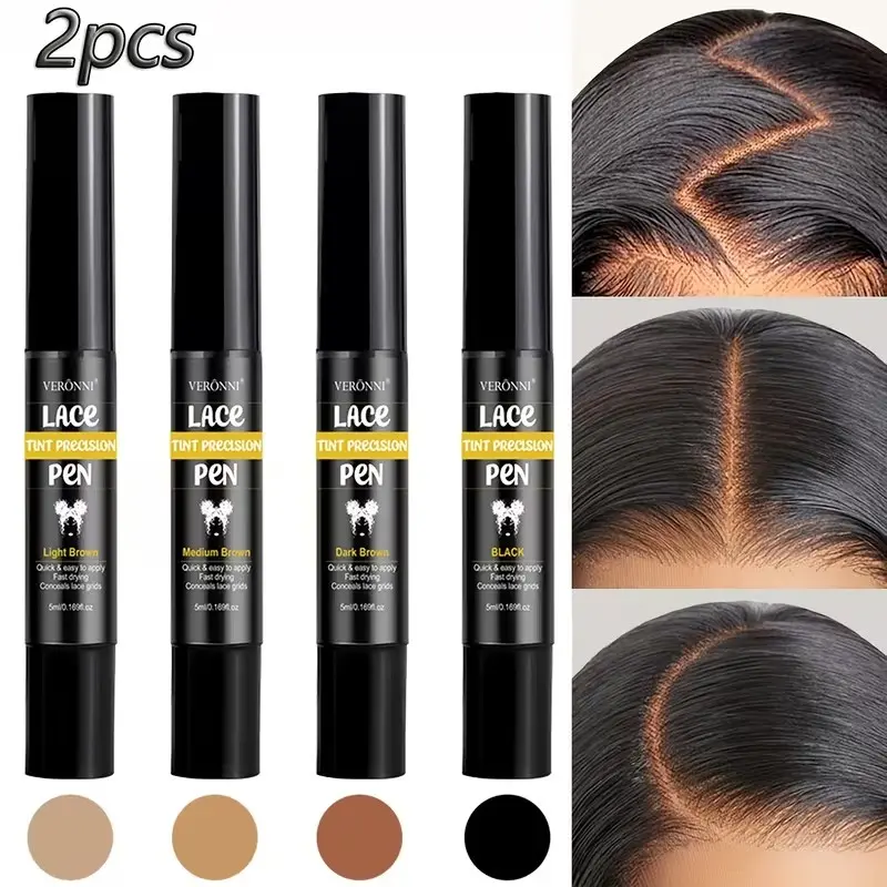 Veronni Lace Coloring Pens for Wigs, 2-Pack Waterproof Hairline and Lace Edge Color Pens, 4 Natural-Look Shades with Easy Application, Hair Dye Pen