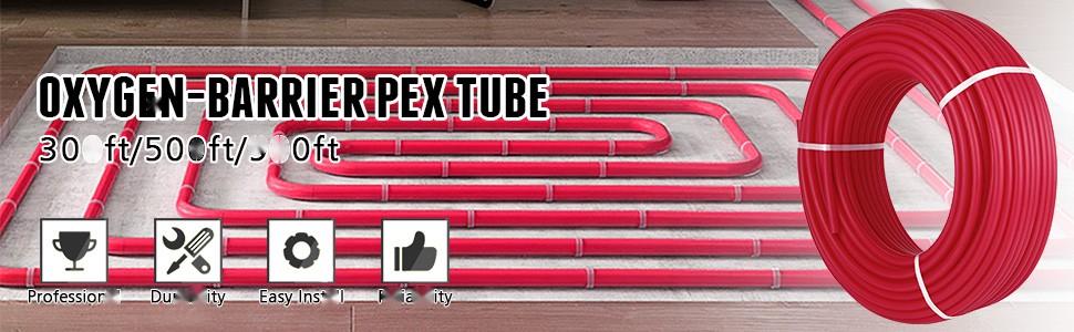 Oxygen Barrier PEX Tubing 1/2 Inch By 500 Feet Coil EVOH PEX-B Pipe For Residential And Commercial Radiant Floor Heating, PEX Pipe With O2 Barrier, 1/2 In Red, Ideal For PEX System Installations