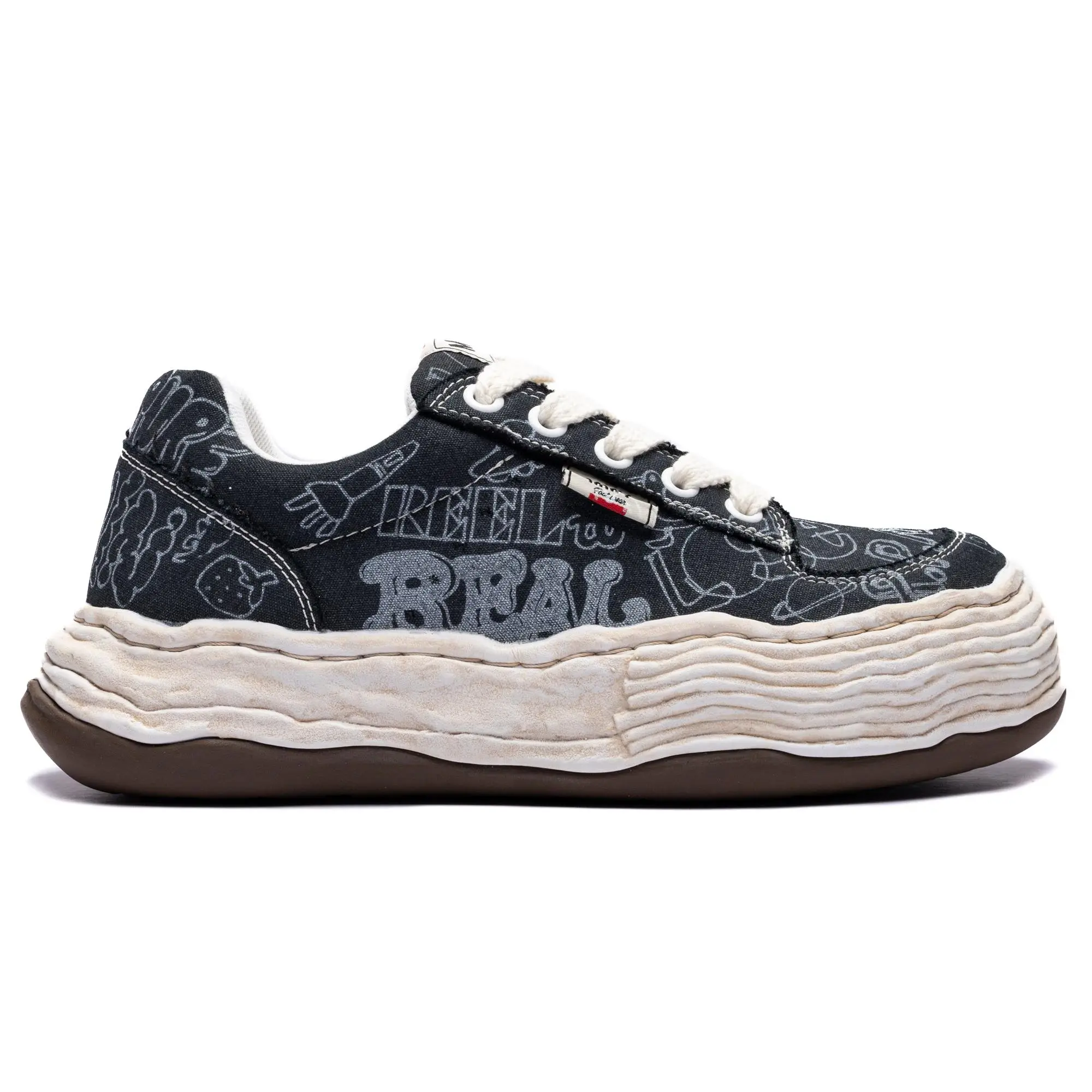 Maison Mihara Yasuhiro Men's "OLIVER" OG Sole Casual Trainers, Black Graffiti-Printed Canvas Shoes