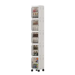 5-Tier Foldable Plastic Organizer Bins with Lids, Wheels & Collapsible Design - Space-Saving Universal Storage Organization Solution for Home & Kitchen Utensils