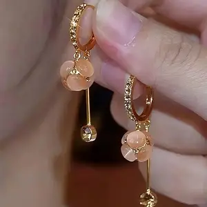 Flower Bead Tassel Earrings 14K Gold Plated Hoop Drop Earrings Sparkling Crystal Accents Earrings Chic Long Tassel Fashion Jewelry Statement Gift for Women DZEH3976