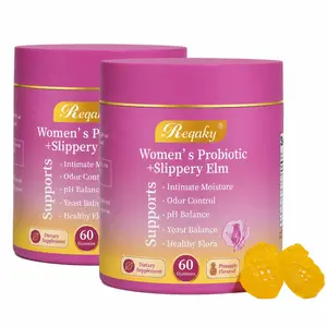 Women's Probiotics Gummies Hawaiian Pineapple Blend with Slippery Elm Prebiotics Lactobacillus for pH Balance & Dryness 60 Count Edible Supplement - Fitness
