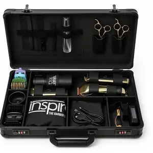 Barber Starter Kit (Pro Suitcase Edition) – Clippers, Trimmer, Foil Shaver, Combs, Spray, LED Headlamp & More