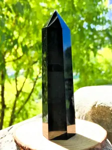 1PC Stunning  Black Obsidian Tower Point, Meditation Crystal Obelisk, For Home and Office Metaphysical Decoration Art Collect, Creative Gifts and Specialty Jewelry Accessories, Ideal Gift for Crystal Collectors.