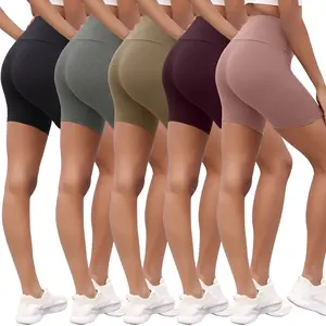 5 Pack 5" High Waisted Biker Shorts For Women With Pockets, Super Soft Tummy Control No See Through Workout Running Yoga Athletic Shorts, 6"Inseam Yoga  #mothersdaygift