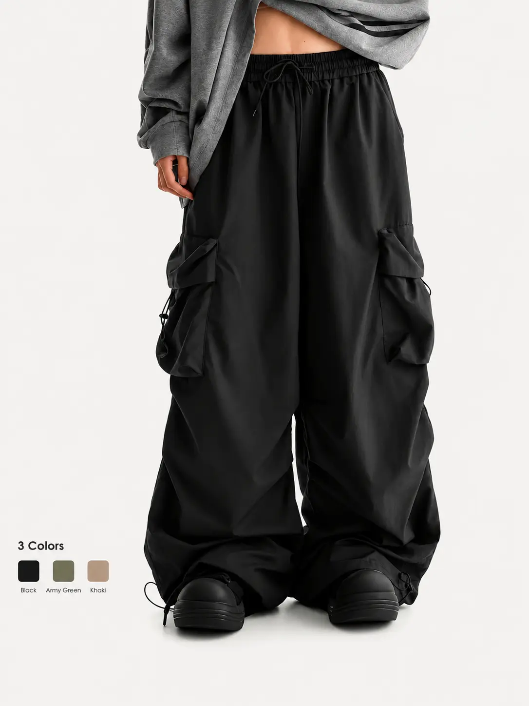 Men's Baggy Cargo Pants Loose Fit Techwear Streetwear Casual Parachute Work Pants Multi Pocket Day Elastic Fabric Gym Love Menswear Oversized Tapered sport pant Trouser Plain versatile stuff