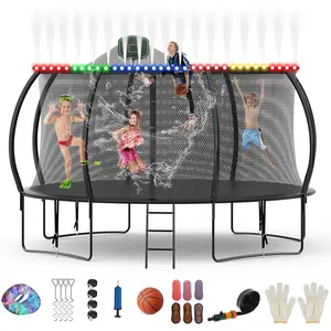 FIZITI Kids' Outdoor Trampoline with Basketball Hoop, Lights and Sprinkler, Size: 10ft, 12ft, 14ft outdoor trampoline