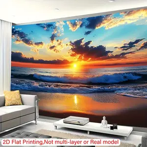 1pc Sunset Beach Backdrop - Vibrant Ocean Sunrise/ Sunset Wall Decor with Waves, Polyester Fabric Photography Background for Living Room, Bedroom, Studio, Parties - No Electricity Needed, Perfect Gift for Holidays & Special Occasions, Beach Theme Decor, P