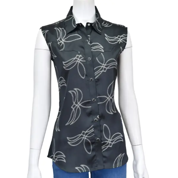 Women's CH Black "Boot Stitch" Sleeveless Western Shirt