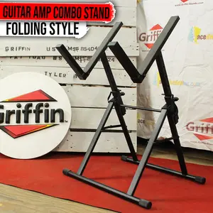 Guitar Combo Amplifier Stand by GRIFFIN | Low Profile Pro-Audio Amp Tilt Back Mount Stand | Adjustable Speaker Cabinet Stage Equipment Platform Riser & Studio Chair | PA Speaker Karaoke Monitor Holder