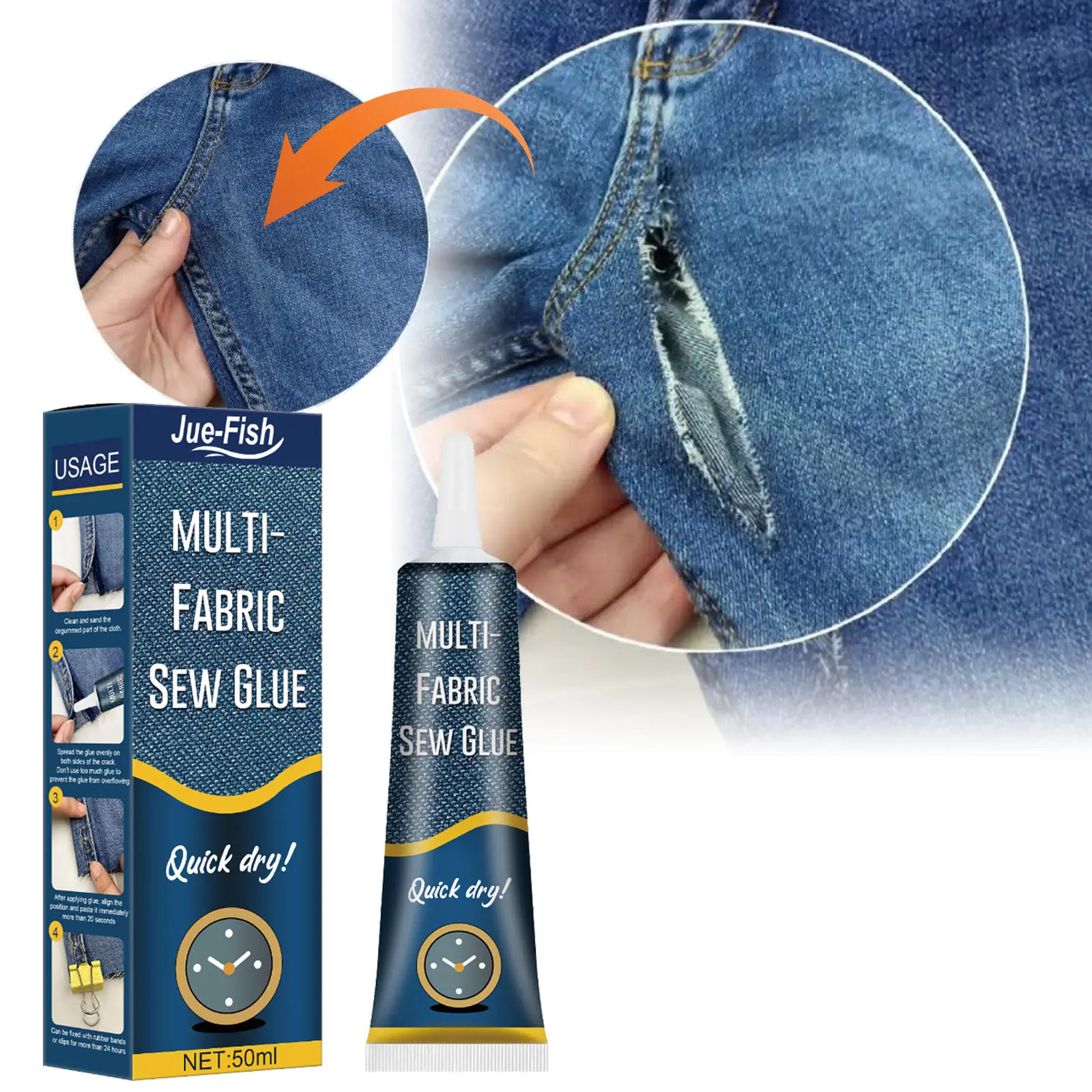 Fabric Repair Glue for Clothing No Sew Fabric Glue for Clothes Denim Repair Patch Adhesive for Jeans Holes Patches Shoes Insoles Strong Fabric Bond for Home Use