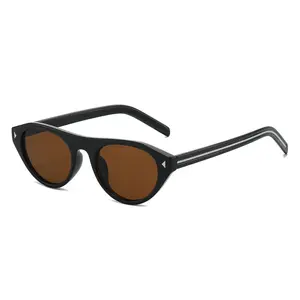 Chic Retro Cat-Eye Sunglasses - Sleek Frame with Gold-Striped Temple Accents, UV400 Protection Shades Perfect for Old Money Aesthetic and Timeless French Girl Looks