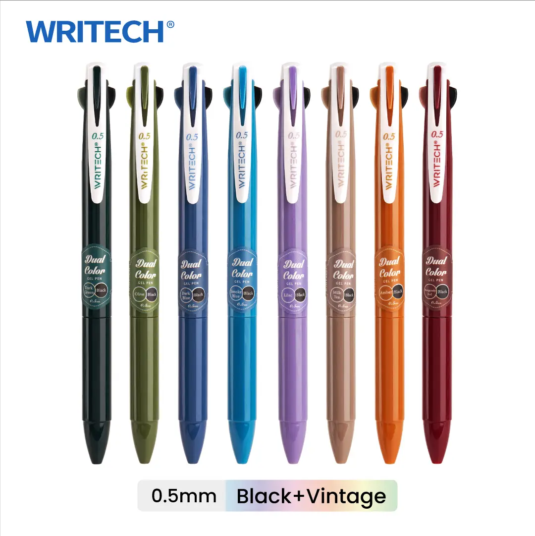 WRITECH Retractable Gel Ink Pens: Multi Colored 2 in 1 Colorful Click Pens Assorted Color 8ct Extra Fine Point Tip 0.5mm Journaling Smooth Writing Note Taking Coloring No Bleed & Smear & Smudge