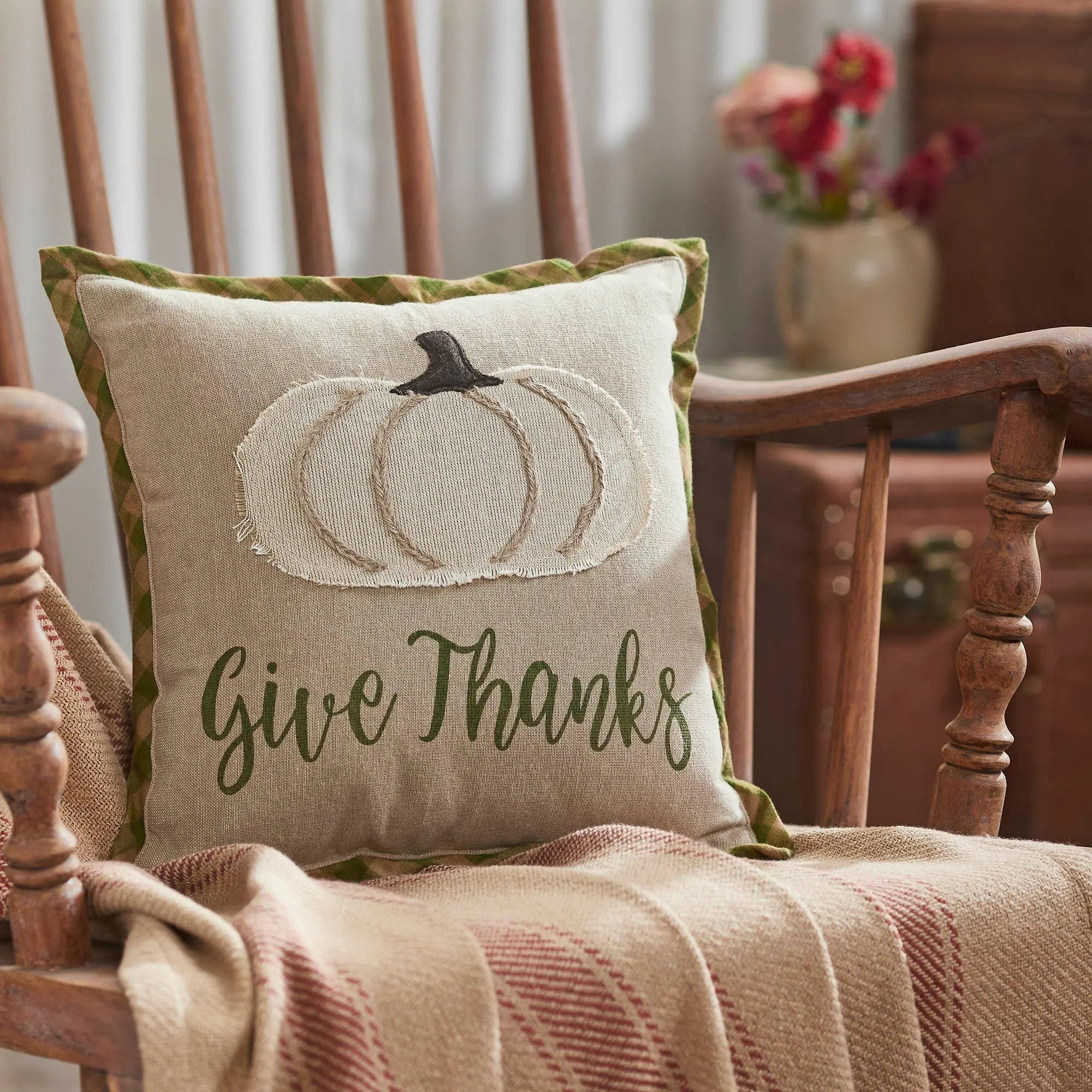 Harvest Blessings Applique Pumpkin Give Thanks Pillow