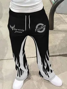 Men's Casual Flared Trousers, Street Fashion Print Wide Leg Pants, Slim Fit Elastic Waist, Summer Fall Daily Wear, Y2K Style