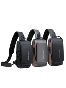 Men's Casual Solid Color Crossbody Bag, Multi-functional Shoulder Bag with Password Lock & USB Charging Port, Waterproof Sling Bag for Daily Used, Multifunctional Portable Bag, Casual Messenger Bags
