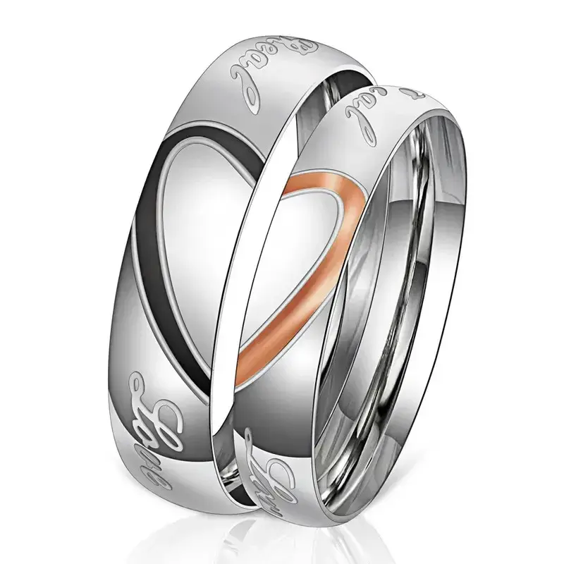 2025 Matching Promise Rings For Couples Love You Forever Wedding Bands Sets Him and Her Half Heart Rings Stainless Steel Comfort