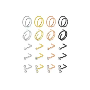 Nose Rings Hoops Nose Ring L Shaped Nose Rings Studs Silver Gold Nose Hoops Nose Piercings Jewelry 20g 22g Nose Screw Studs Surgical Stainless Steel Corkscrew Nose Rings for Women Men