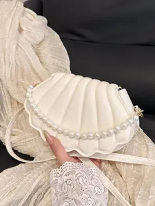 Women's Elegant Shell Shaped Bag, Fashionable Pearl Decorated Crossbody Bag for Daily Used, Casual Trendy Versatile High-quality Daily Commuting Bag, Handbag Shoulder Purse