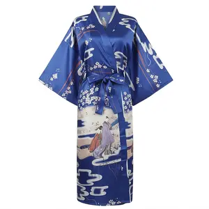 Women’s Cotton-Blend Kimono Robe – Floral & Cloud | MT Fashion