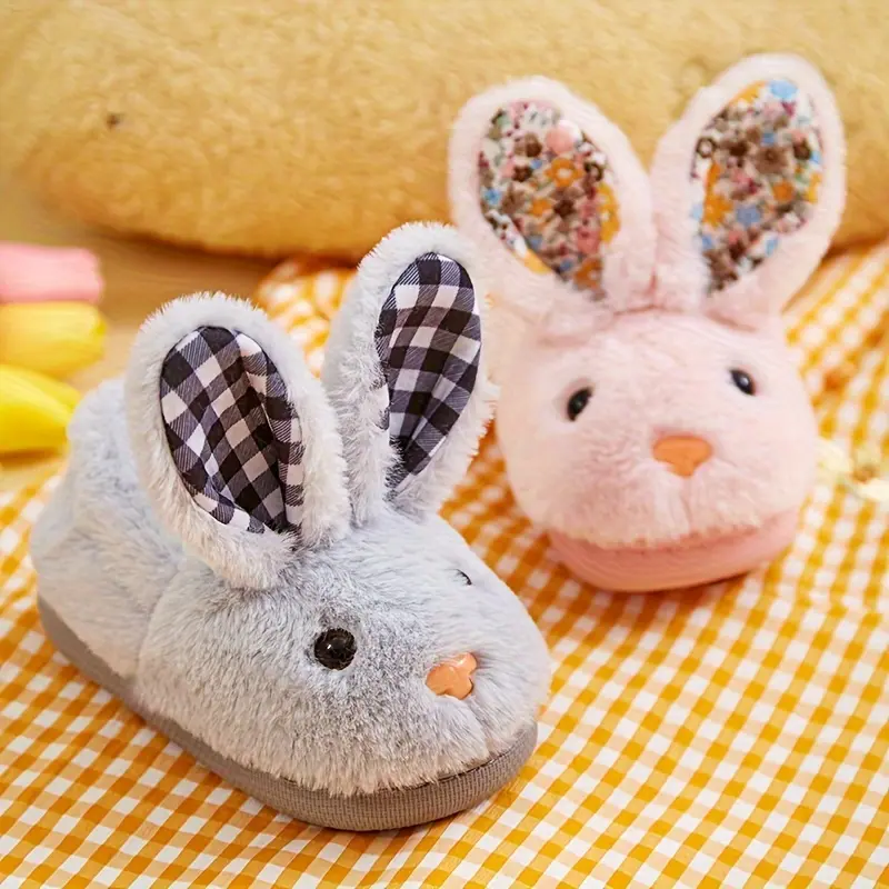 Child Size Slippers for Girls, Plush Bunny-Shaped Design, Warm Fleece-Lined House Shoes with a Non-Slip Rubber Sole, Animal Theme, Toddler Sizes, Fabric, Tpr, Flat Sole