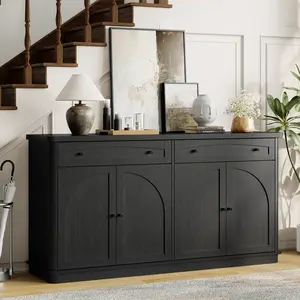 【SPOTLIGHT DAY】ONBRILL 63 Inch Buffet Cabinet with Storage, Curved Sideboard Cabinet with 2 Drawers and 4 Arched Doors, Storage Cabinets with Adjustable Shelves, Sideboard Buffet for Living Room, Kitchen