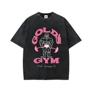 Oversize Acid Wash Vintage Gold's Gym Graphic T-Shirt, Heavyweight Cotton Crew Neck Streetwear Retro Mens Tee Eat Sleep Goon Repeat