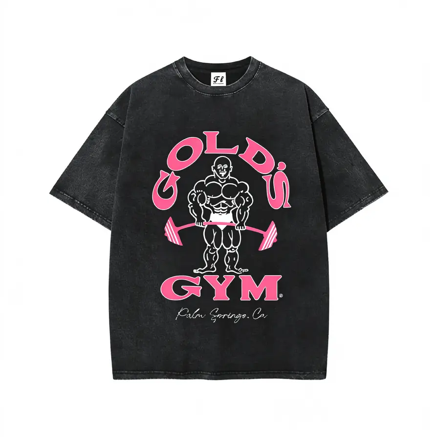 Oversize Acid Wash Vintage Gold's Gym Graphic T-Shirt, Heavyweight Cotton Crew Neck Streetwear Retro Mens Tee Eat Sleep Goon Repeat