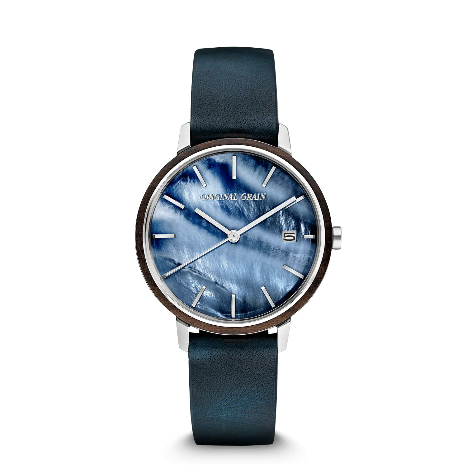 Men's Minimalist Quartz Watch - Modern Ebony Wood and Stainless Steel Design, 36mm Mother of Pearl Dial