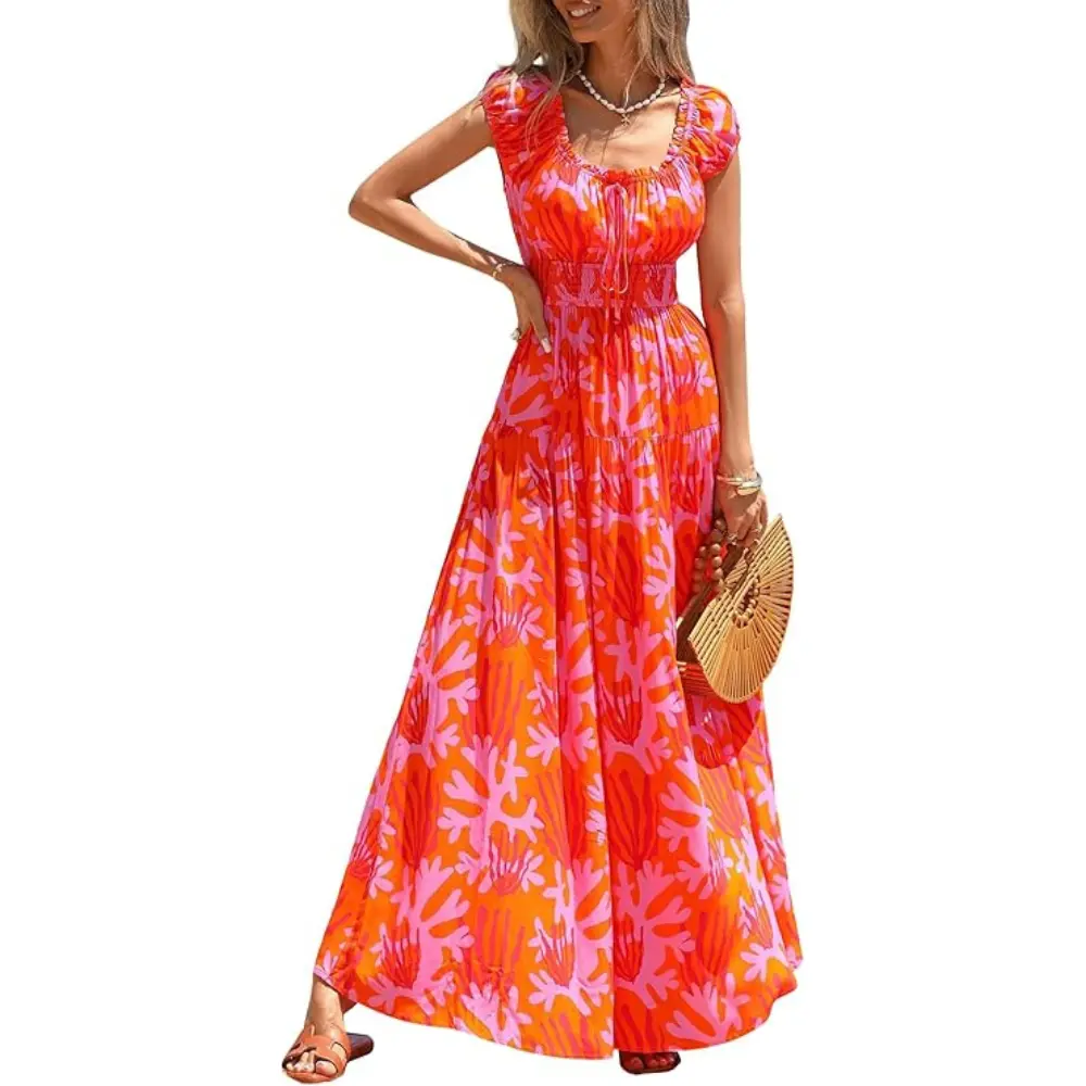 PrettyGarden Boho Maxi Dresses for Women‘s Summer Floral Wedding Guest Dress Resort Wear Spring Long Flowy Beach Sundress