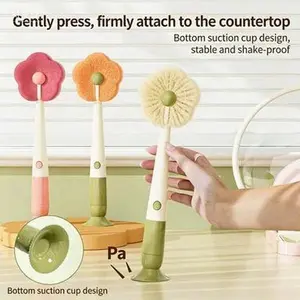 Suction cup brush, cleaning tool, long handle multifunctional three in one special cleaning sponge bottle brush