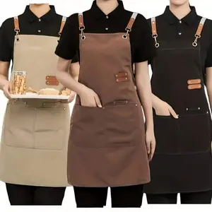 1 unisex waterproof apron, with pockets, made of multi-layer canvas material, adjustable design, perfect for chefs, baristas, and waiters