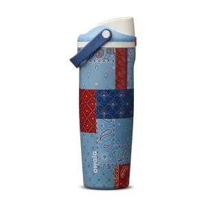 Owala Common Threads 30oz Water Bottle, Blue Red Patchwork Print Insulated Leakproof Travel Bottle