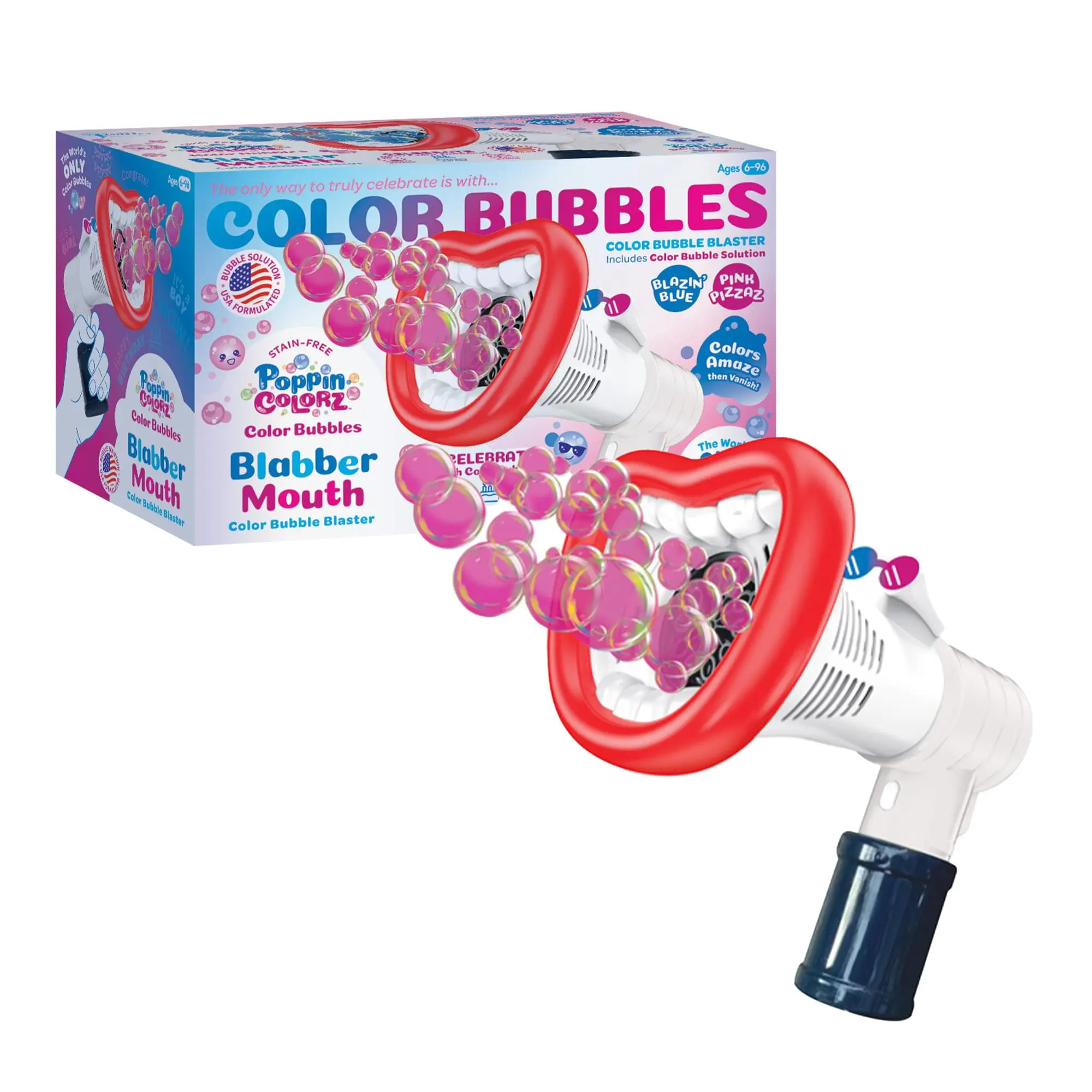 PoppinColorz Blabber Mouth Bubble Blaster - Colorful Bubbles Toy for Joyful Parties, Events, Fun with Family and Friends