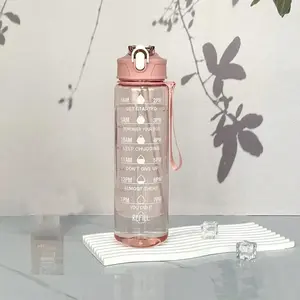 Time stamped water cup, outdoor sports transparent water bottle with straw, medium-sized transparent drinking cup, travel water bottleRAIMENTRY